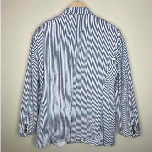 J.Crew Seersucker Blazer 42R Mens Sports Coat Blue Striped 3 Button Preppy Work - Picture 3 of 10